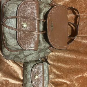 Coach Brown Leather Backpack & Coin/Card Wallet